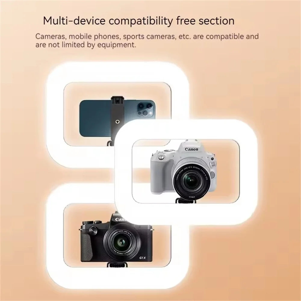 Roreta Handheld Ring LED Rechargeable Portable Mobile Phone Live Broadcast Photography Desktop Rabbit Cage Selfie fill Light